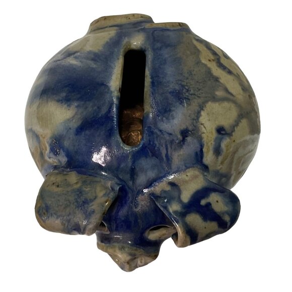Art Pottery Piggy Bank Coin Bank Handmade Blue Drip Glaze Studio Pottery - Picture 5 of 6
